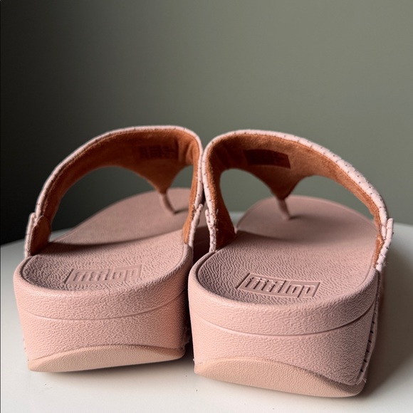 FitFlop Lulu Perf Croc-Embossed Leather Toe-Post Sandals in beige - Picture 12 of 16